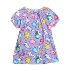 Новое модное летнее платье принцессы с принтом пасхального яйца и кролика для маленьких девочек, оптовая продажа, Бесплатная доставка, Z4
