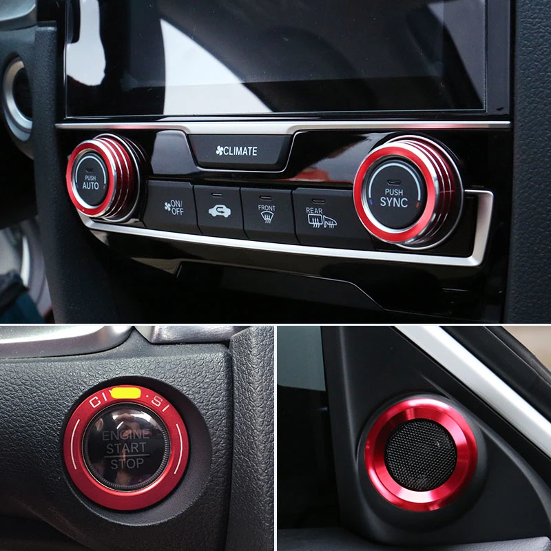 

For Honda Civic 2017 2018 Car Air conditioning Engine Ignition Push Button Multimedia speaker audio Knob Button Decorative Ring