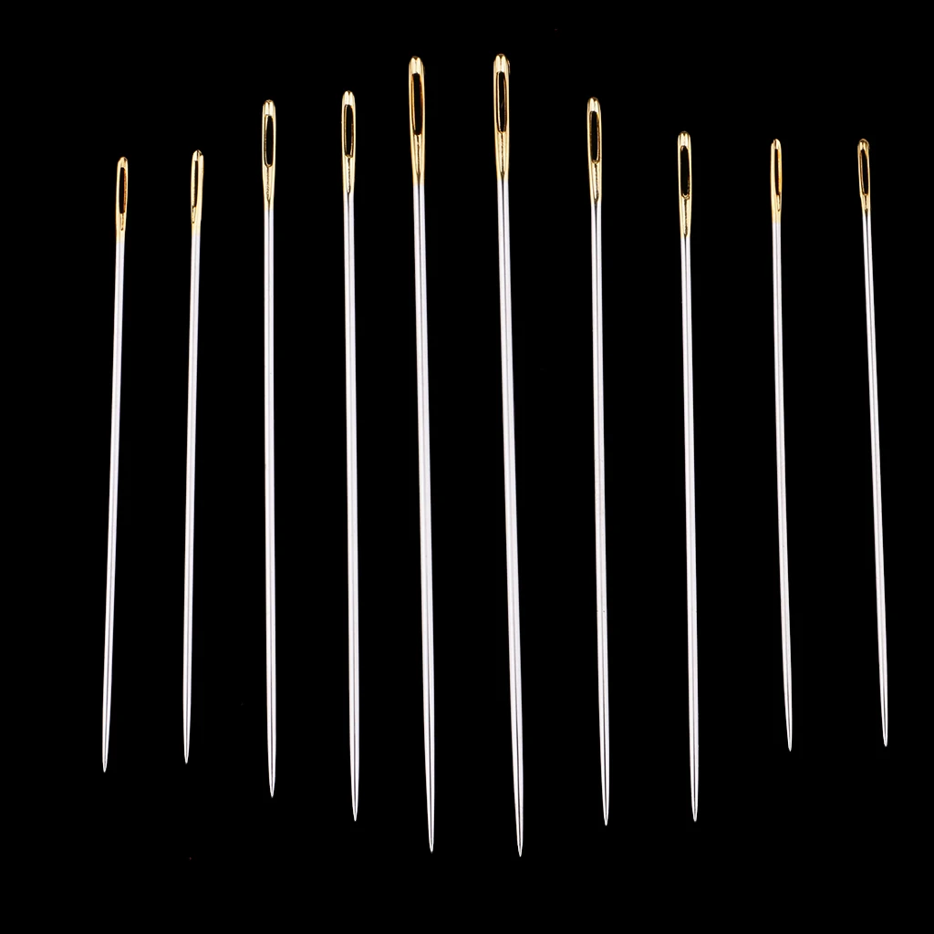 10Pcs Universal Metal Hand Sewing Needles with Gold Eye for Embroidery Darning Quilting Assorted Size	