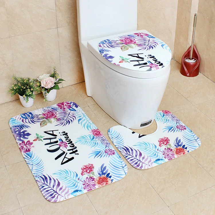 Zeegle 3 шт. ковер для ванной комнаты 3D Цветочный узор Впитывающий Коврик для ванны коврики для ванной комнаты нескользящий коврик для туалета Набор ковриков для ванной комнаты - Цвет: Hand-painted