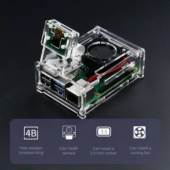 

Clear Acrylic Case Protective Cover Shell with Cooling Fan for Raspberry Pi 4B