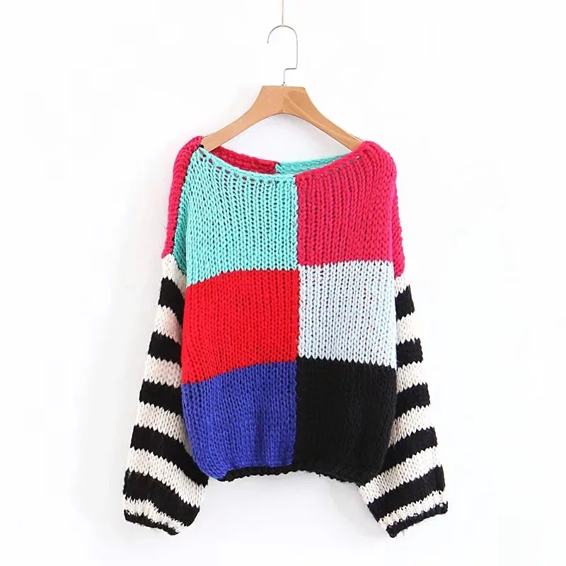 

fashion women Z0824T2 Europe and the United States fall 2018 new mohair 8594 # color block sweater
