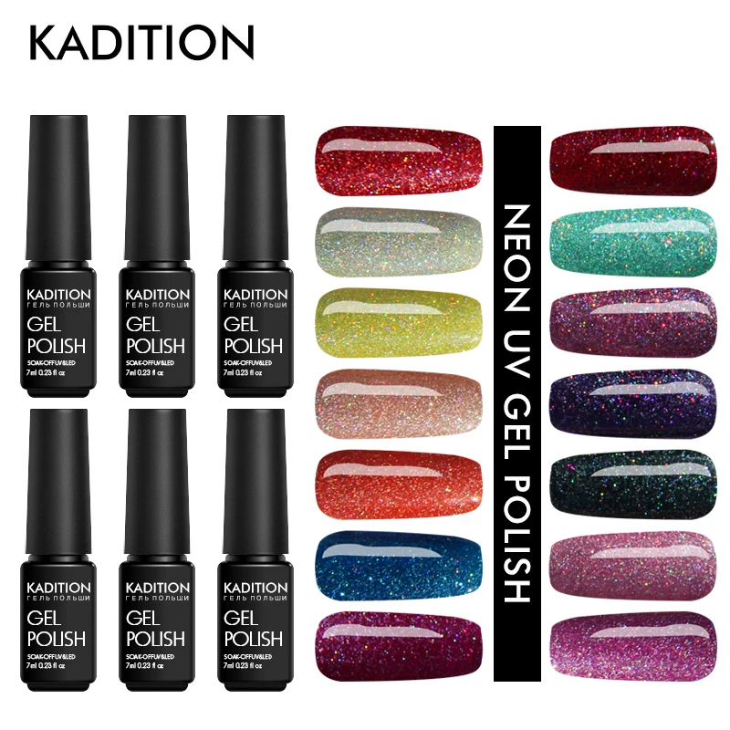

KADITION Rainbow Neon UV Gel Polish Long Lasting Colorful Gel Lacquer Sequins Soak Off LED UV Gel Polish Nail Art Off Manicure