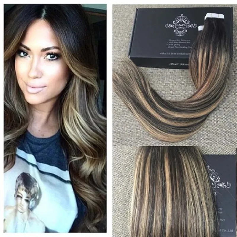Full Shine Balayage 2 3 27 Multi Color Tape In Human Hair