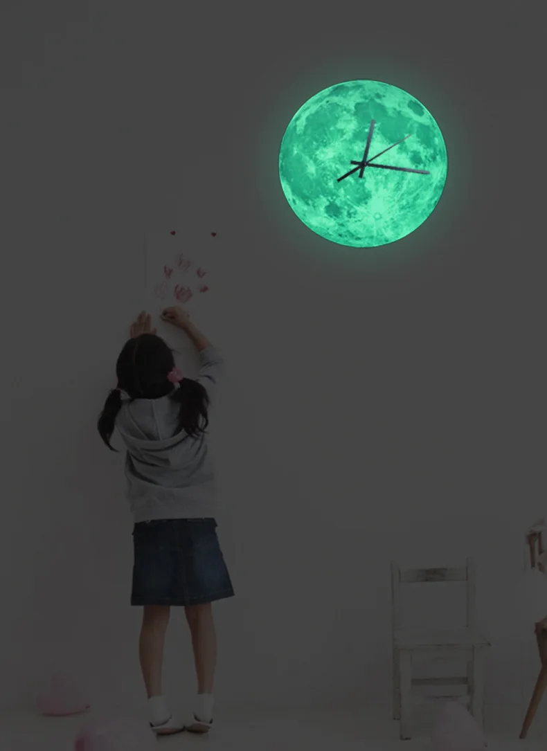 Креативные Светящиеся Настенные часы с Луной светится в темноте, круглые Настенные часы для гостиной, украшения дома