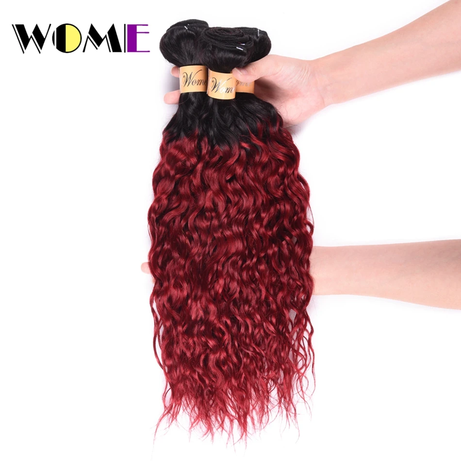 Женские волос Вьетнамский волна воды Связки 100% человеческих волос non-реми Пряди человеческих волос для наращивания 3 шт. 1B/бордовый