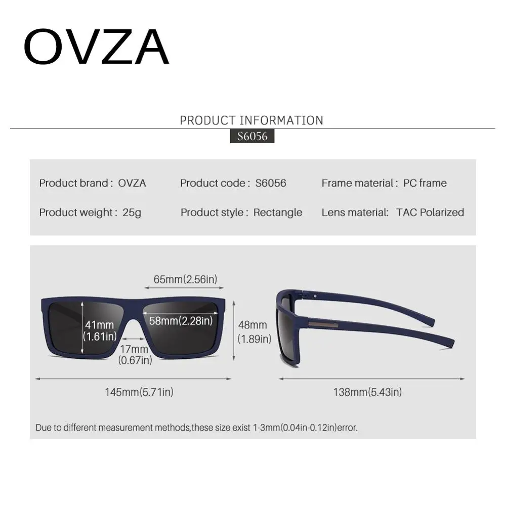 Солнцезащитные очки OVZA Мужские поляризационные прямоугольной формы с плоским