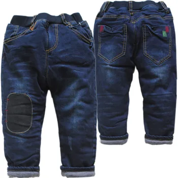 4081 very warm  kids winter jeans boys pants navy blue cotton-padded trousers baby boys jeans thick winter fashion 1