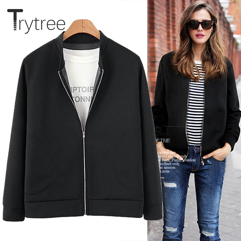 Trytree الخريف الشتاء معطف عارضة سستة رشاقته سترة النساء Soild كامل الأكمام المخملية بطانة fasion قمم سيدة عارضة معطف