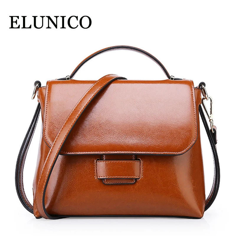 

ELUNICO Fashion Split Leather Women Handbag 2018 Summer Ladies All Match Brown Portable Shoulder Messenger Bag Small Tote Bags