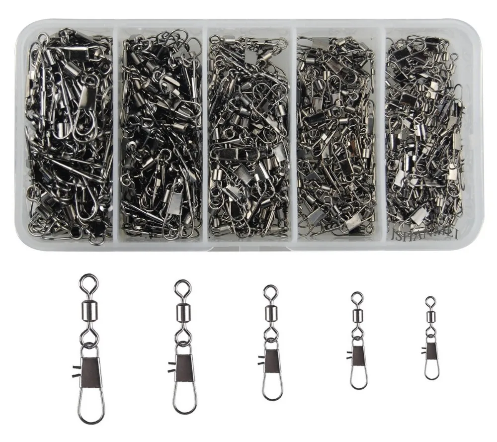 

HiUmi 300pcs Copper & Stainless Steel Rolling Swivel Interlock Snap Lure Connectors Accessories Fishing Tackle Box