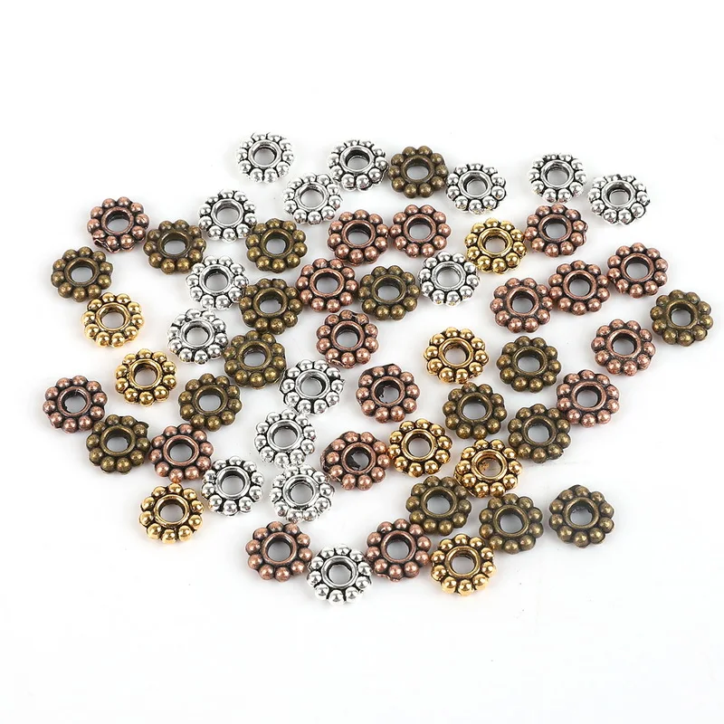 

Hole 2mm 50Pcs/lot Wholesale 6mm Daisy Flower Spacers bead Metal Gold Tibetan Silver Spacer Beads for Jewelry Making Bracelets