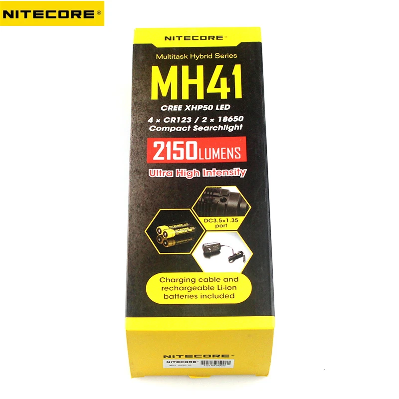 Многозадачный перезаряжаемый фонарик NITECORE MH41 Макс. 2150лм дальность луча 495 м уличный фонарь+ 2 шт 18650 2300 мАч батареи