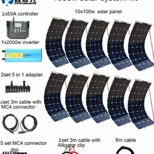10 шт. 100 Вт гибкие солнечные панели 1000 солнечной системы комплект контроллер 2000 Вт Инвертор MC4 Соединительный Кабель-адаптер для батарей 12В
