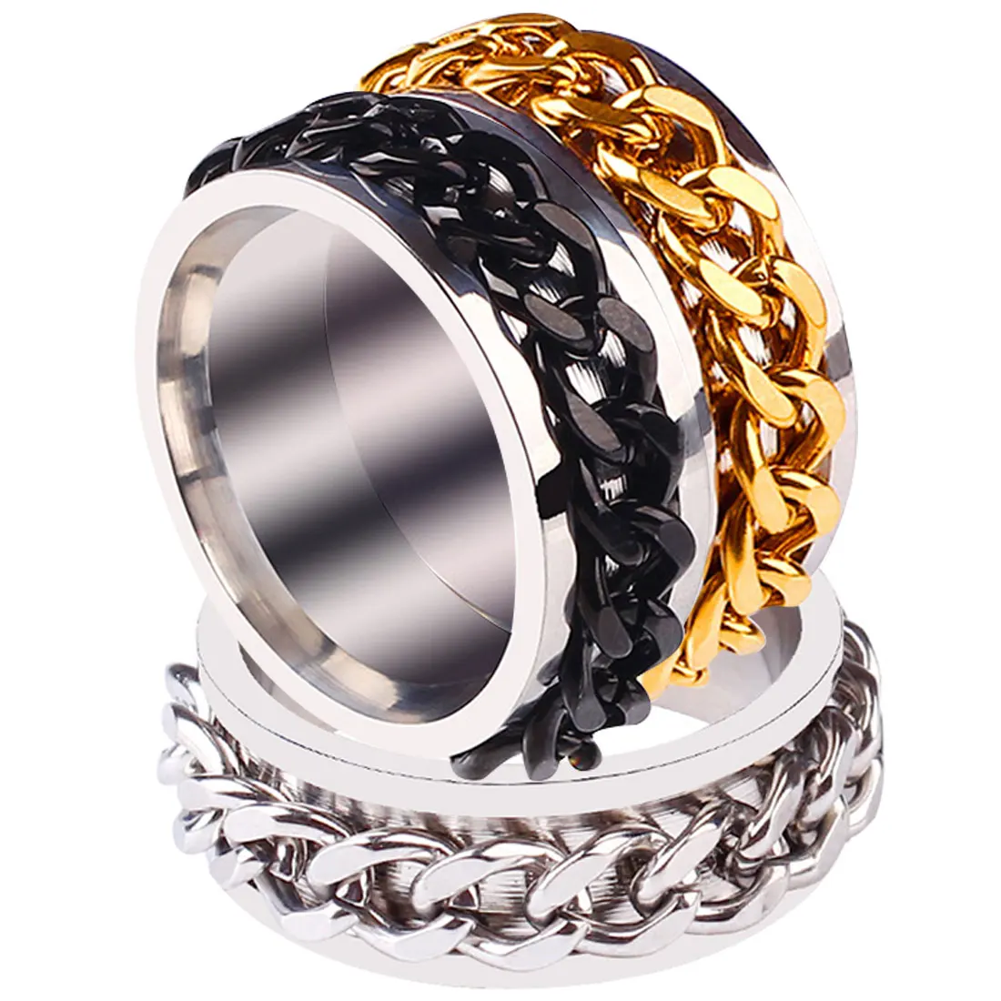 Высокое качество кольцо Титан стали вращающаяся цепь Кольцо Личность мужские кольцо панк-рок бренд кольцо унисекс Дикий ювелирные изделия