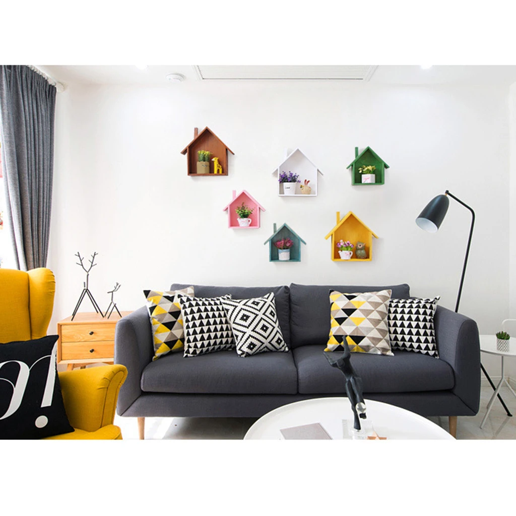 House Shape Wood Wall Shelf Display Hanging Shelving No Finish for Bedroom Kids' Room Decorations