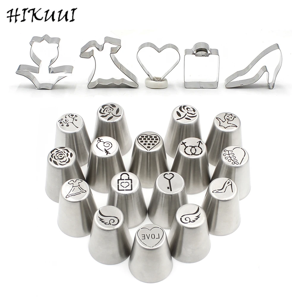 

21pcs Icing Piping Nozzles&Cookie Cutters Fondant Cake DIY Tools Bakeware Set Valentine's Day High End Giftware