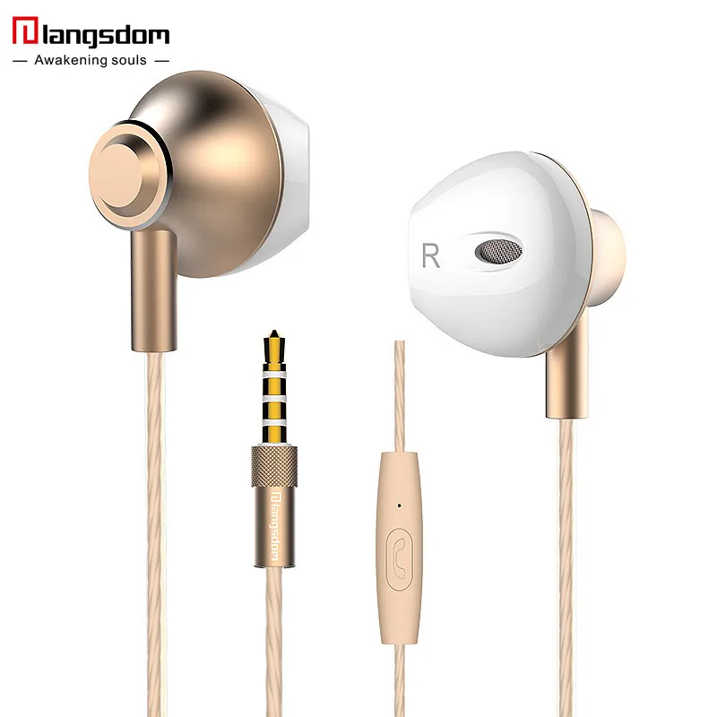 Langsdom F9 3 5mm Ergofit Earphone Metal Bass Earphones with Microphone Stereo Headset Earbuds for Phone