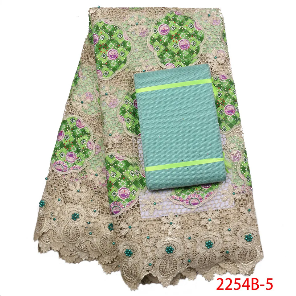 

2019 High Quality African Ankara Lace Fabric Add Aso Oke Nigerian Stones Material Water Soiuble Lace Fabric Dress AMY2254B-2