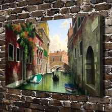 C_X135 Cidade Antiga de Água a Casa Da Rua Paisagem, HD Cópia Da Lona Casa decoração do quarto Sala retratos Da Parede Da pintura Da Arte
