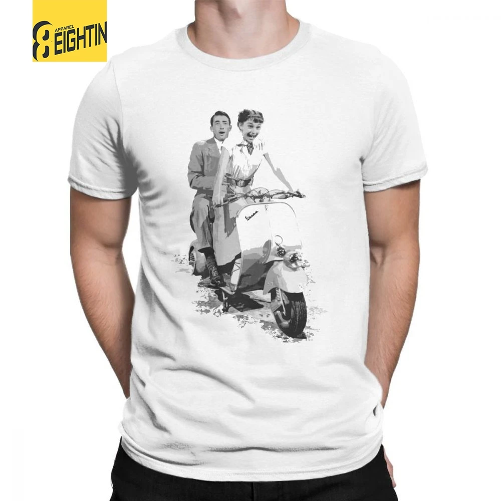 

Rome Holiday Classic Movie Film Vespa T-Shirt Scooter Italy Man's T Shirt Novelty Cotton Short Sleeve Tee Shirt Unique Clothes