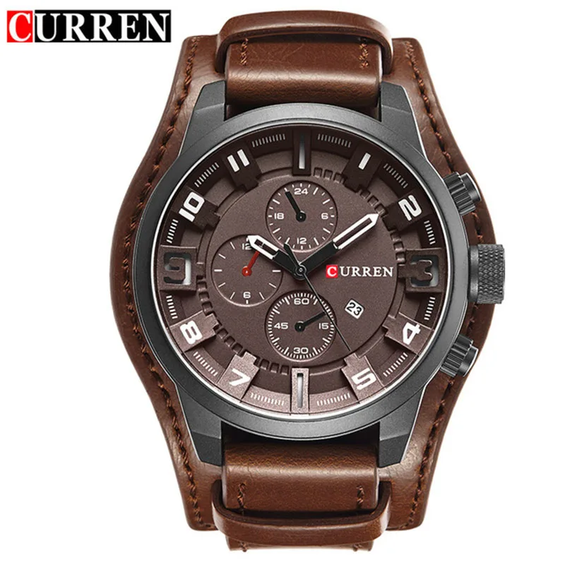 Мужские часы CURREN, мужские военные кварцевые часы, мужские часы s, Топ бренд, роскошные кожаные спортивные наручные часы, часы с датой, 8225 - Цвет: brown brown
