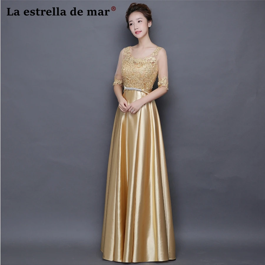 

Vestidos de festa vestido longo para casamento new lace Half sleeve a Line gold royal blue red bridesmaid dresses cheap elegant