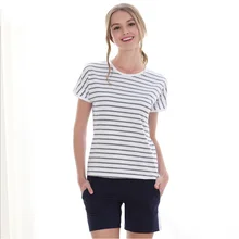 Летняя брендовая домашняя одежда для пар, Повседневная Пижама в полоску, комплекты, женская рубашка с круглым вырезом и воротником+ шорты, Женский хлопковый пижамный комплект