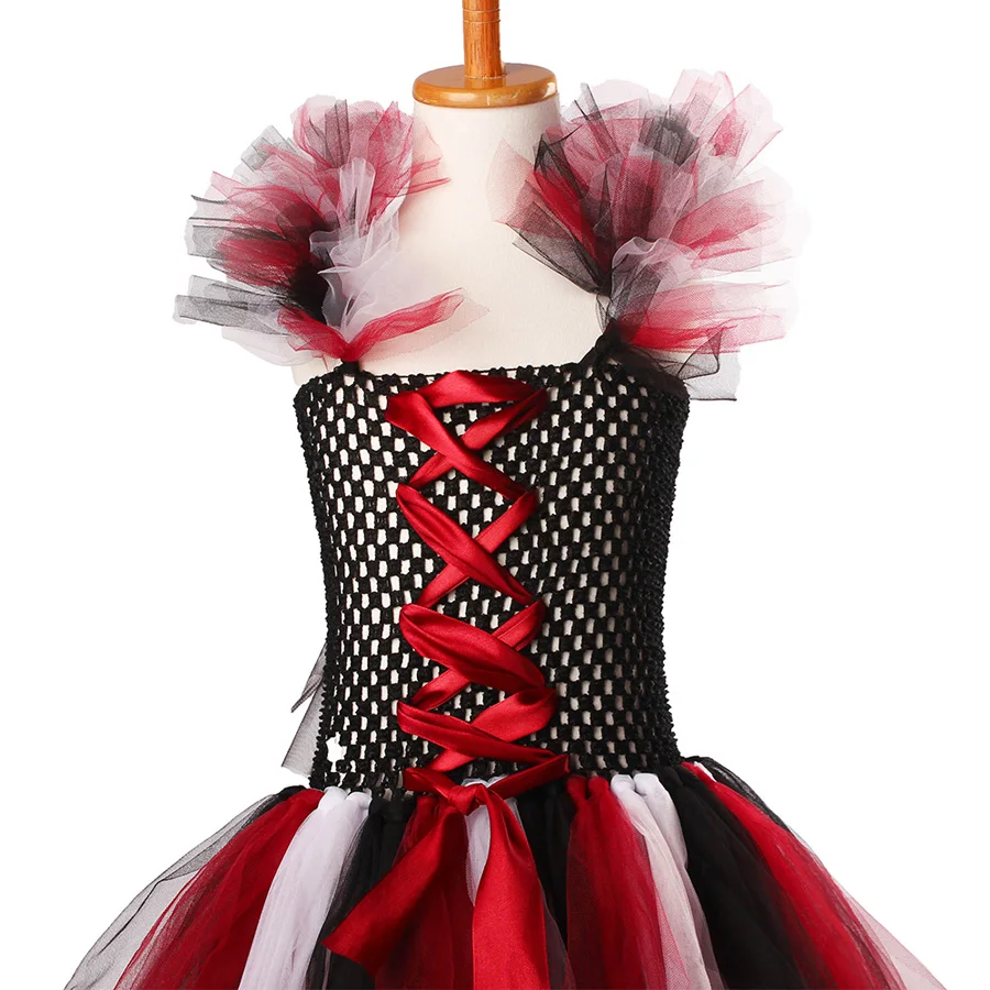Black Wine Kids Halloween Purim Costume Evil Queen Inspired Girls Handmade Tutu Dress with Horns Children Scary Bow Gown (5)