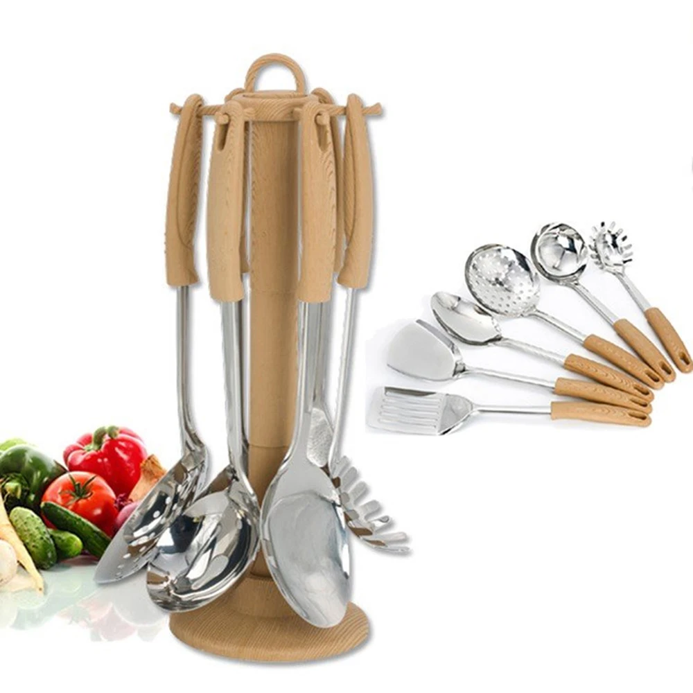 7 Pcs/Set Multifunction Stainless Steel Kitchen Utensil Spatula Set Handle Cooking Tools Set Turner Ladle For Restaurant