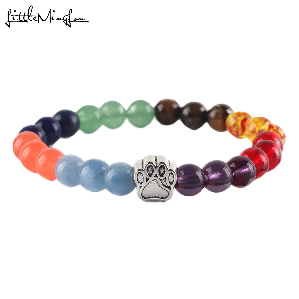 

WML 7 Chakra Nature Stone Yoga Energy Beaded cat dog paw Charm Men Animal pat bracelets & bangles for Women Jewelry