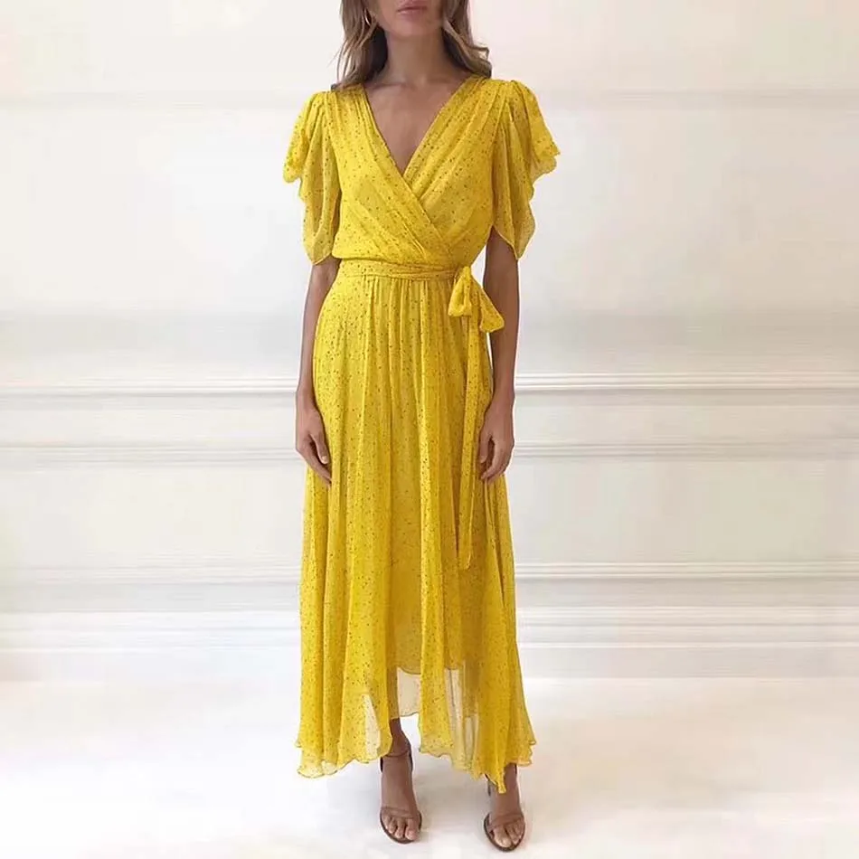 Liser летний Для женщин платье с коротким рукавом, v-образный вырез на шее, платье пикантные элегантные туфли в стиле знаменитостей; вечерние желтые платья Vestidos - Цвет: Цвет: желтый