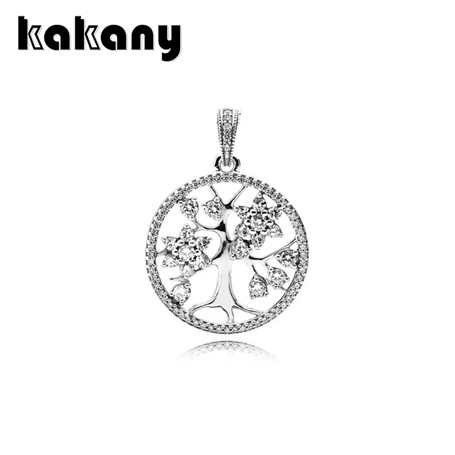 

2019 High Quality 1:1 Original 925 Sterling Silver Family Tree Pendant, Transparent Cz Anniversary Gifts Female Diy Jewelry