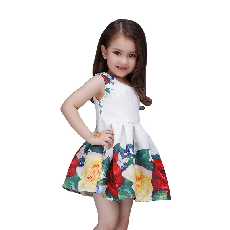 2018 Brand New Girls Summer Style Floral Sleeveless Dress European Wedding Flower Print Ball Gown Young C238 | Детская одежда и