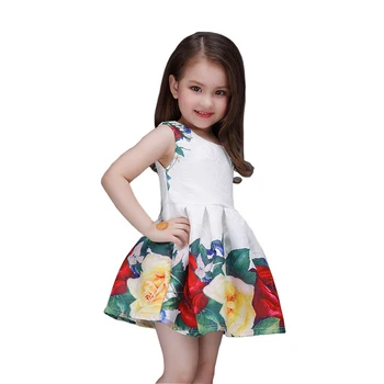 

2018 Brand New Girls Summer Style Floral Sleeveless Dress European Wedding Girls Flower Print Ball Gown Young Girls Dress, C238
