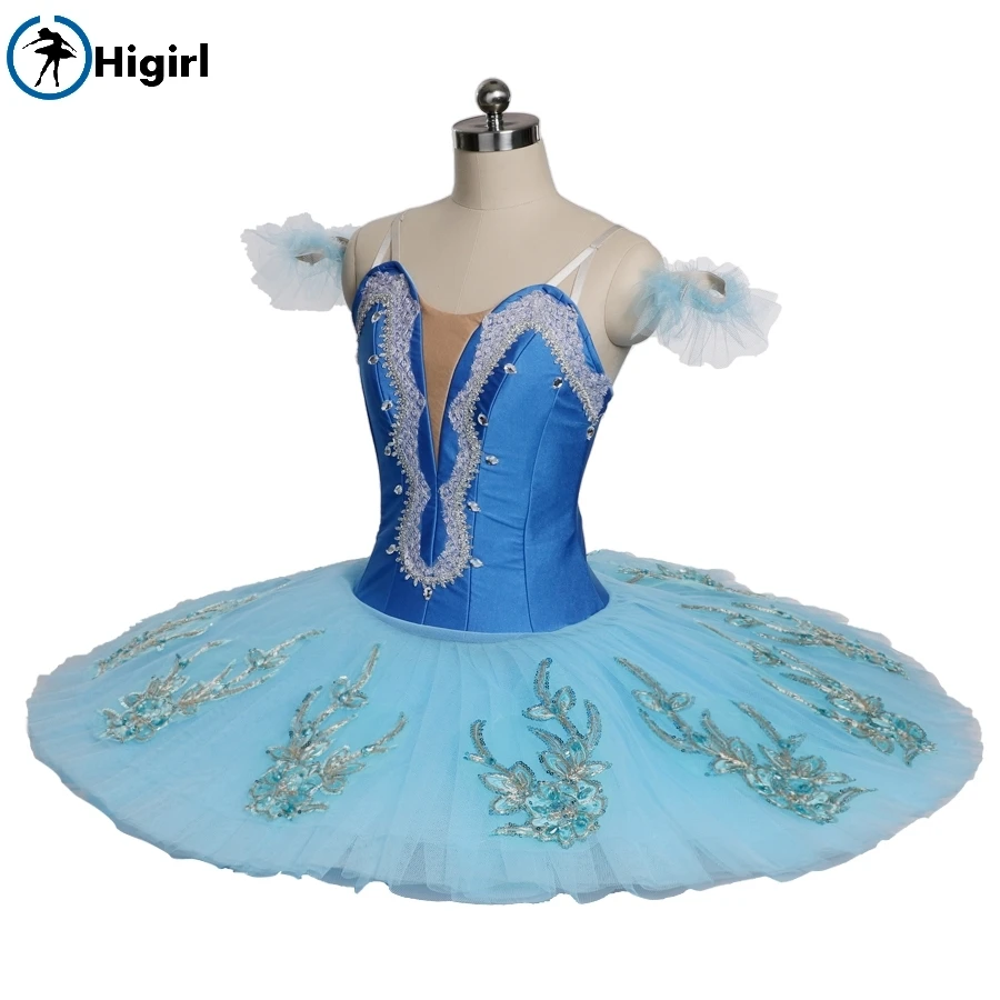 Women Blue Swan Lake Professional Pancake Tutu Blue Girls Performance Competiton Pallter Tutus Child BT9142B