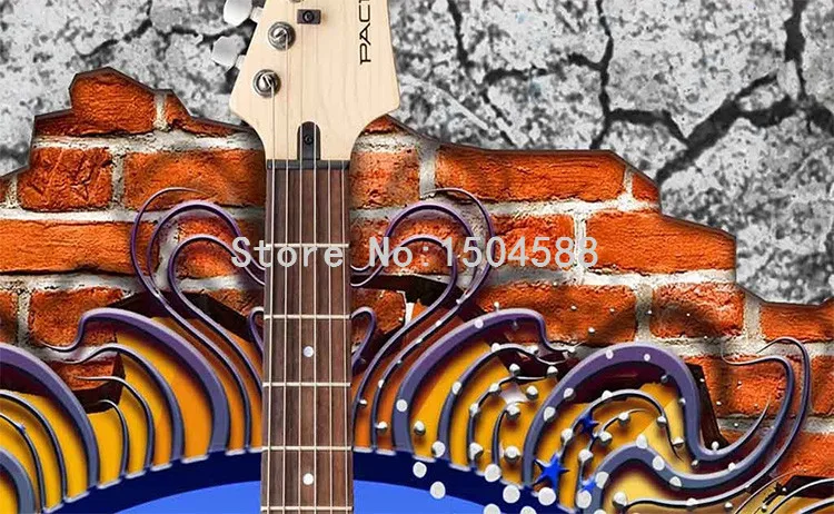 Фото обои Персонализированная отделка 3D стерео гитара Рок кирпичная стена KTV бар ресторан современный Винтаж Фото Обои mural