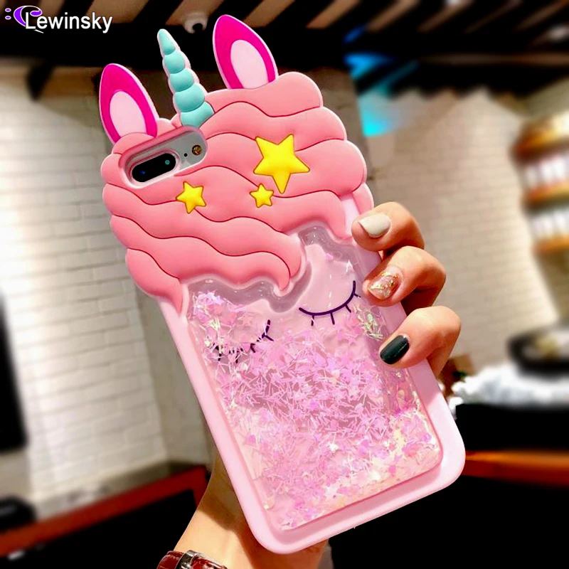 

3D Cartoon Pink Quicksand Unicorn Soft Silicone Liquid Stars Case for Iphone 7 Plus 8 6 6S plus 5 S 5S SE XS Max XR X Phone Case