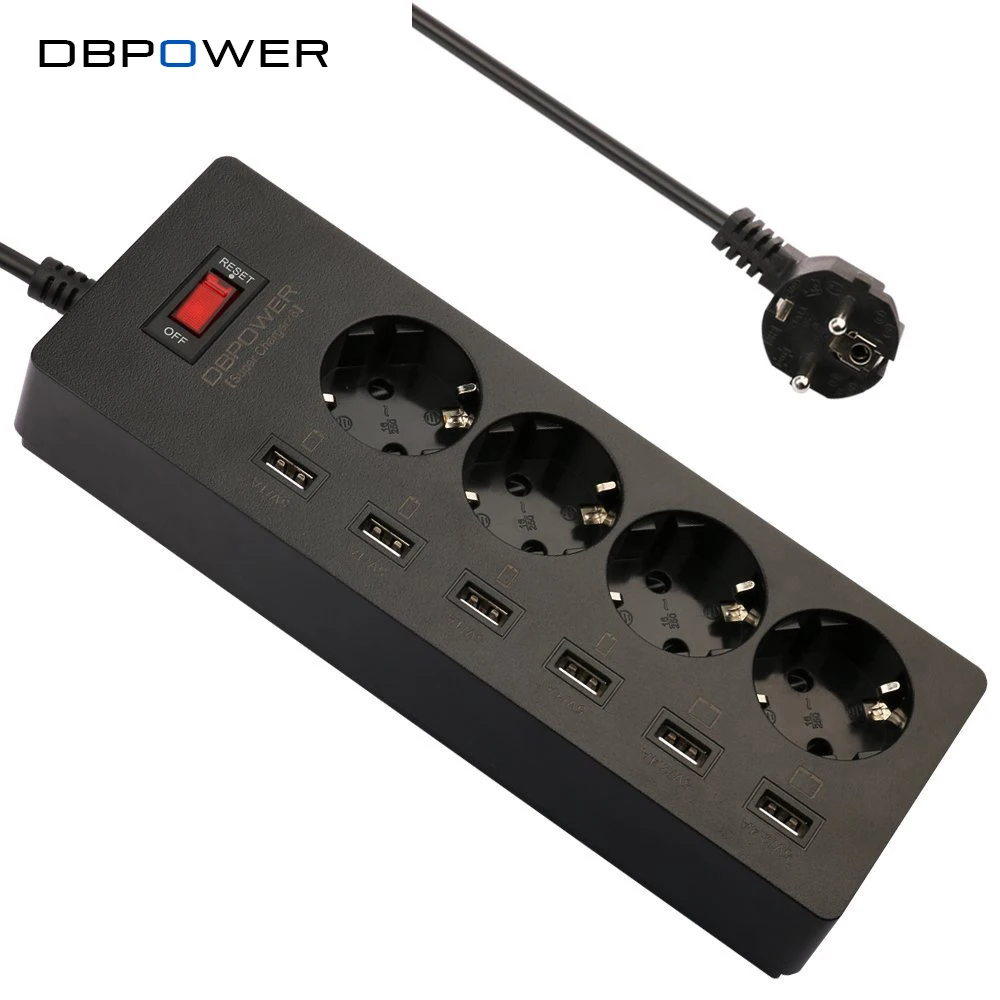 DBPOWER 6 USB & 4 Outlet AC Power Strip Adapter 1.8M Cable