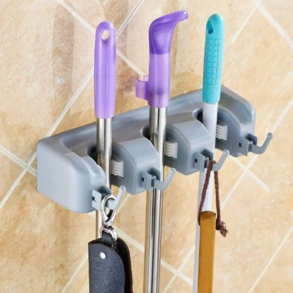 Multifunctional Mop Hanger 5/4/3 Position Wall Mounted Gadgets Brush Kitchen Tools Holder Bathroom Storage Plastic Broom Rack