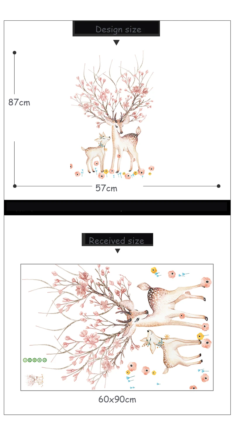 Parent Child Sika Deer Flowers Wall Sticker for Living Room Art Vinyl Wall Decals for Kids Baby Home Decor Adesivo De Parede