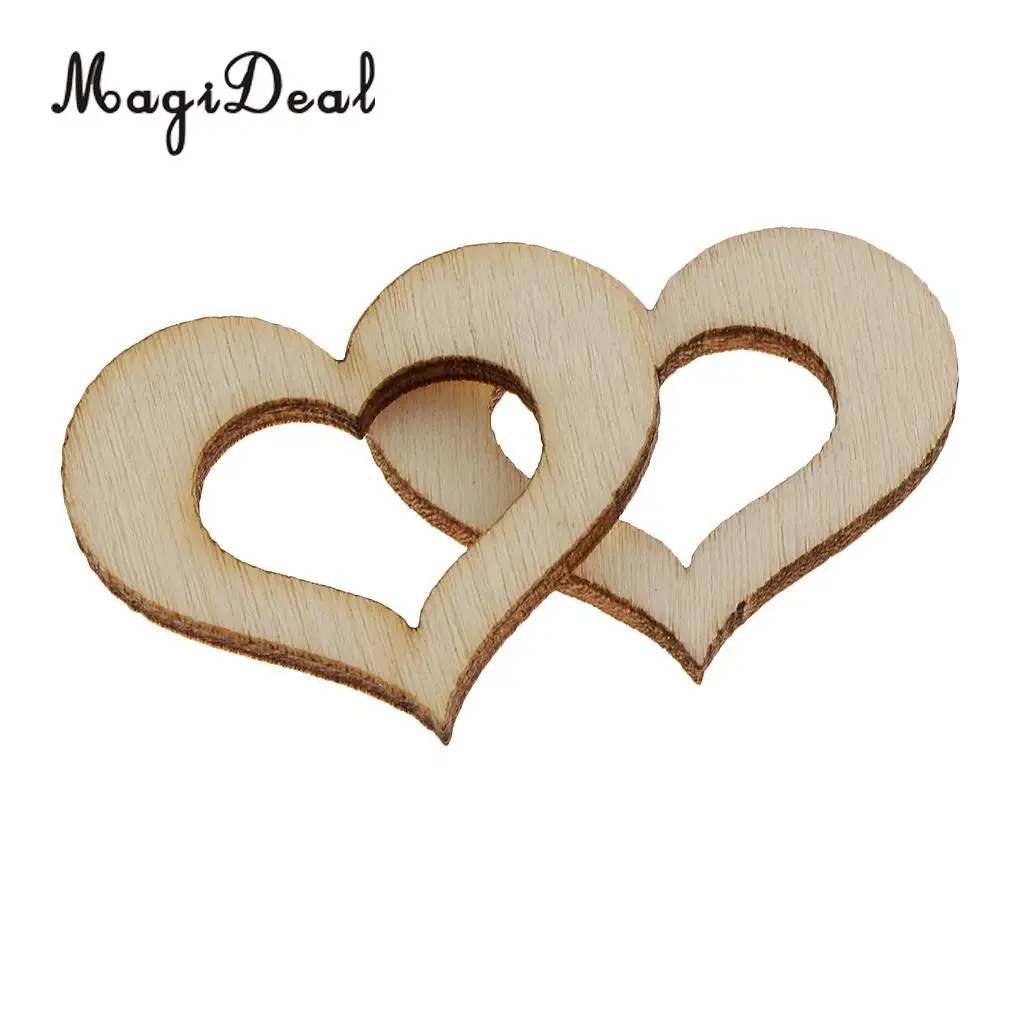 100Pc MDF Cut Wood Hollow Heart Shapes Natural Wooden Embellishment for Wedding Table Scatter Confetti Decoration Ornament Craft