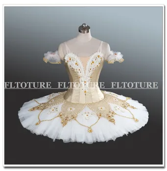 

Girls Professional Ballet Tutus Child Ballet Performance Costumes Gold&White Color Pancake For Ballerina Men Tutu Skirts AT1240