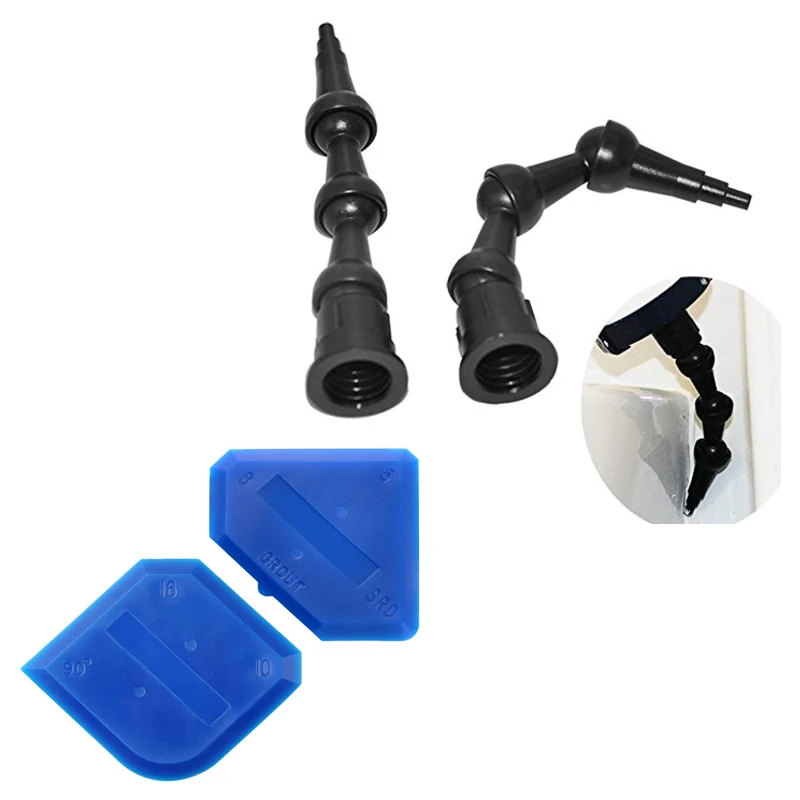 

Free Shipping 2pcs 360 Degree 90 degree 45 degree Rotating Bent Sealant Nozzle and 1set Sealant Scraper Necessary in Tool box