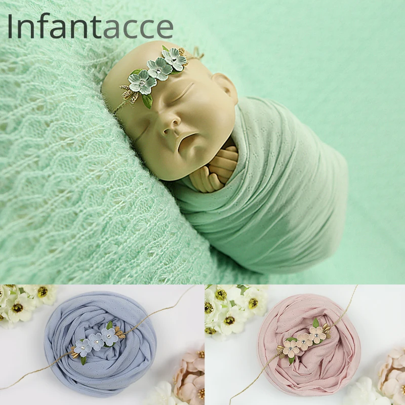 

stretchy wrap+headband set, cotton knitted Wraps newborn-photography-props blanket hairbands accessories baby headbands NWB037