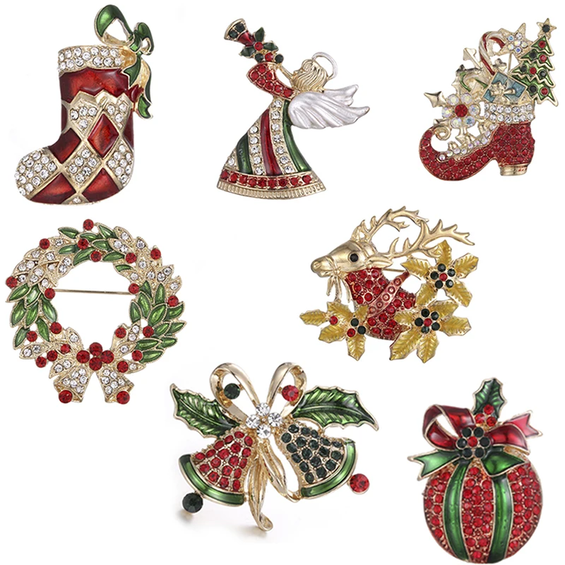 Горячие Рождество Кристалл Rhinestone Брошь на булавке для воротника Pin Xmas Свадебные