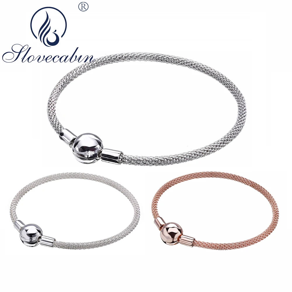 

Slovecabin Hot Sale Original 925 Sterling Silver Round Clasp Mesh Bracelets For Women Fine Jewelry Making Silver Pulseras Bangle