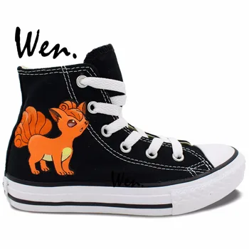 

Wen Hot Hand Painted Shoes Design Custom Anime Pokemon Go Vulpix Fox High Top Men Women's Black Canvas Sneakers Birthday Gifts