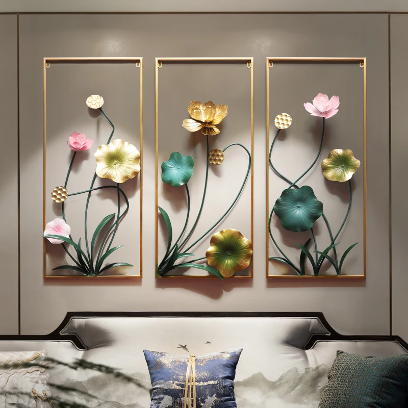 

Creative wrought iron wall hanging home hotel wall decoration wall hanging lotus new Chinese living room wall decoration