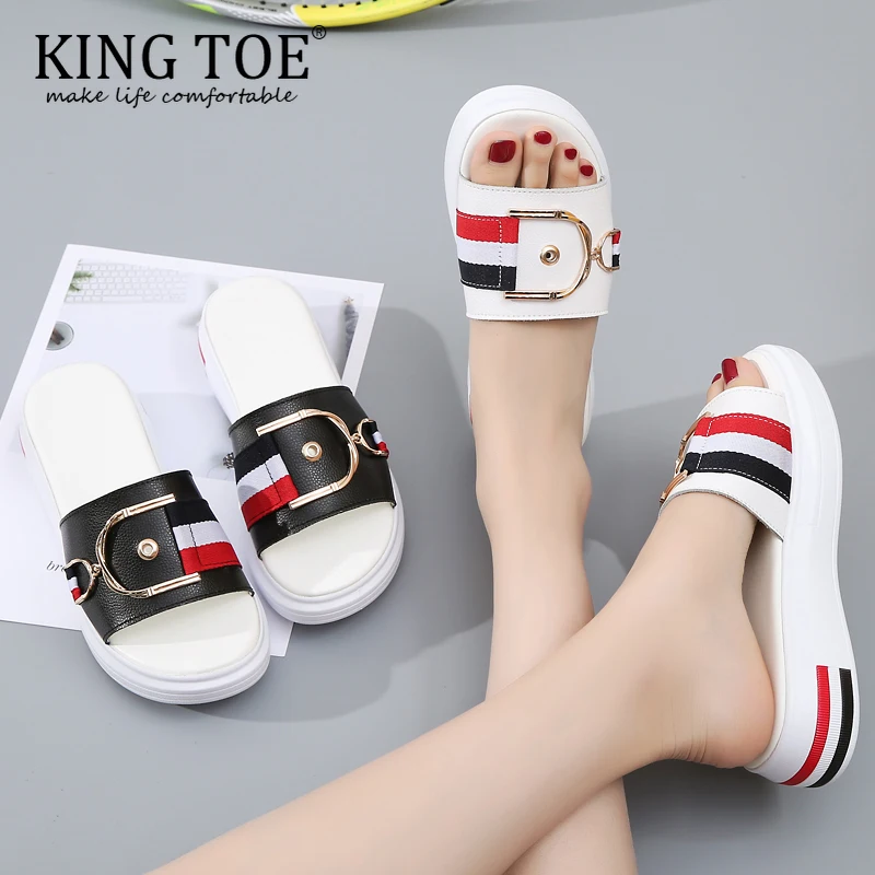 KINGTOE/женские модные шлепанцы женская обувь из натуральной кожи белые туфли